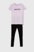 Piżamy dla dziewczynek - Calvin Klein Underwear piżama bawełniana dziecięca kolor fioletowy z nadrukiem - miniaturka - grafika 1