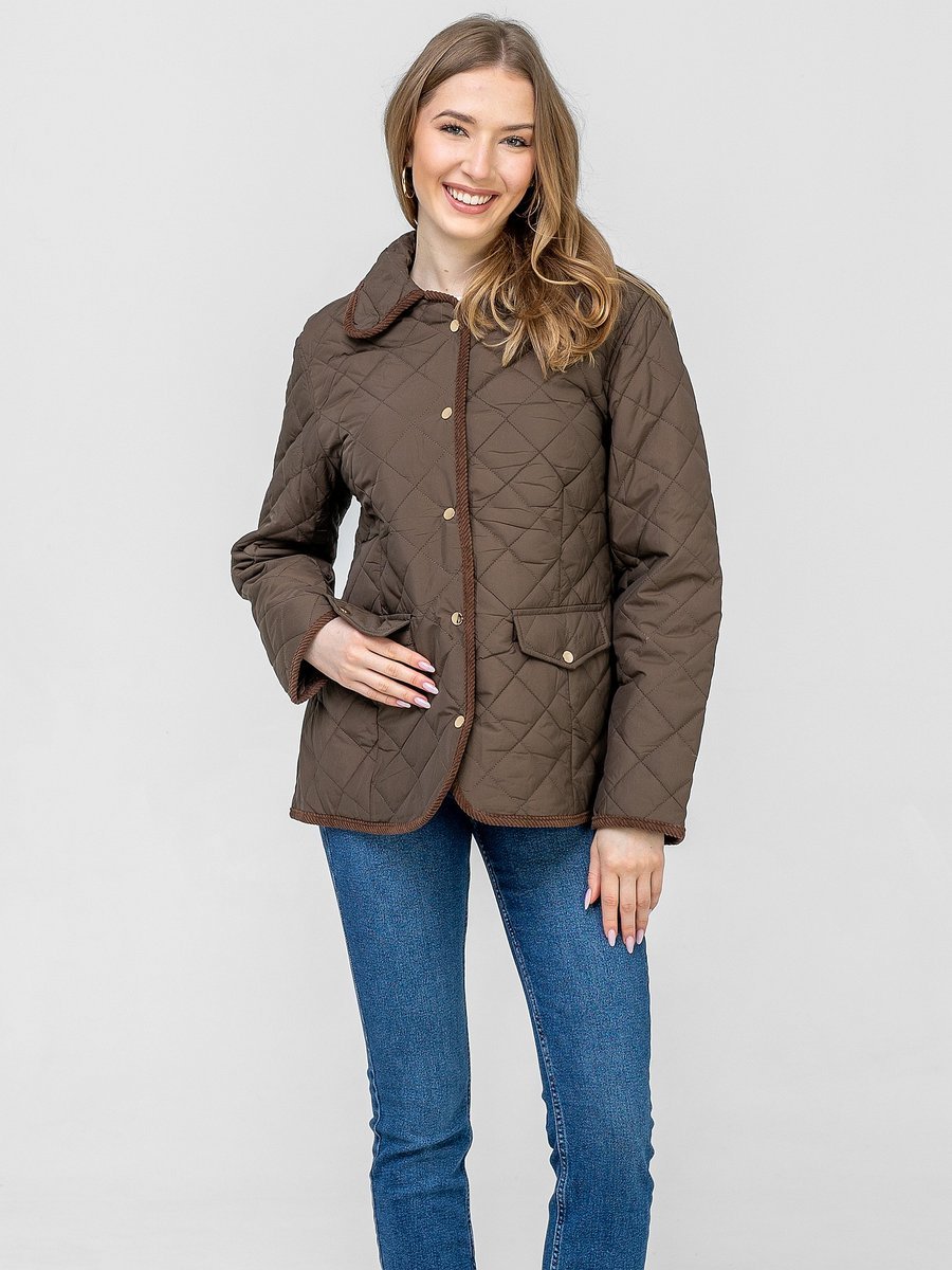 PRZEJŚCIOWA PIKOWANA KURTKA DAMSKA Z OZDOBNĄ LAMÓWKĄ