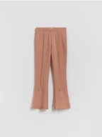 Legginsy - Reserved - Ocieplane legginsy flare z kokardkami - brązowy - miniaturka - grafika 1