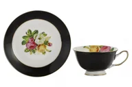 Filiżanki - Komplet filiżanka czarna spodek do herbaty róże - miniaturka - grafika 1