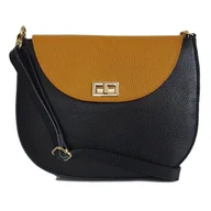 Torebki damskie - Włoska skórzana listonoszka podkówka Vera Pelle , pojemna złote okucia Czarna z Camelem VPP38NC - miniaturka - grafika 1