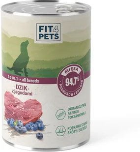 Karma dla psa pełnoporcjowa Fit4Pets dzik z jagodami 400g 12 szt. - Mokra karma dla psów - miniaturka - grafika 1
