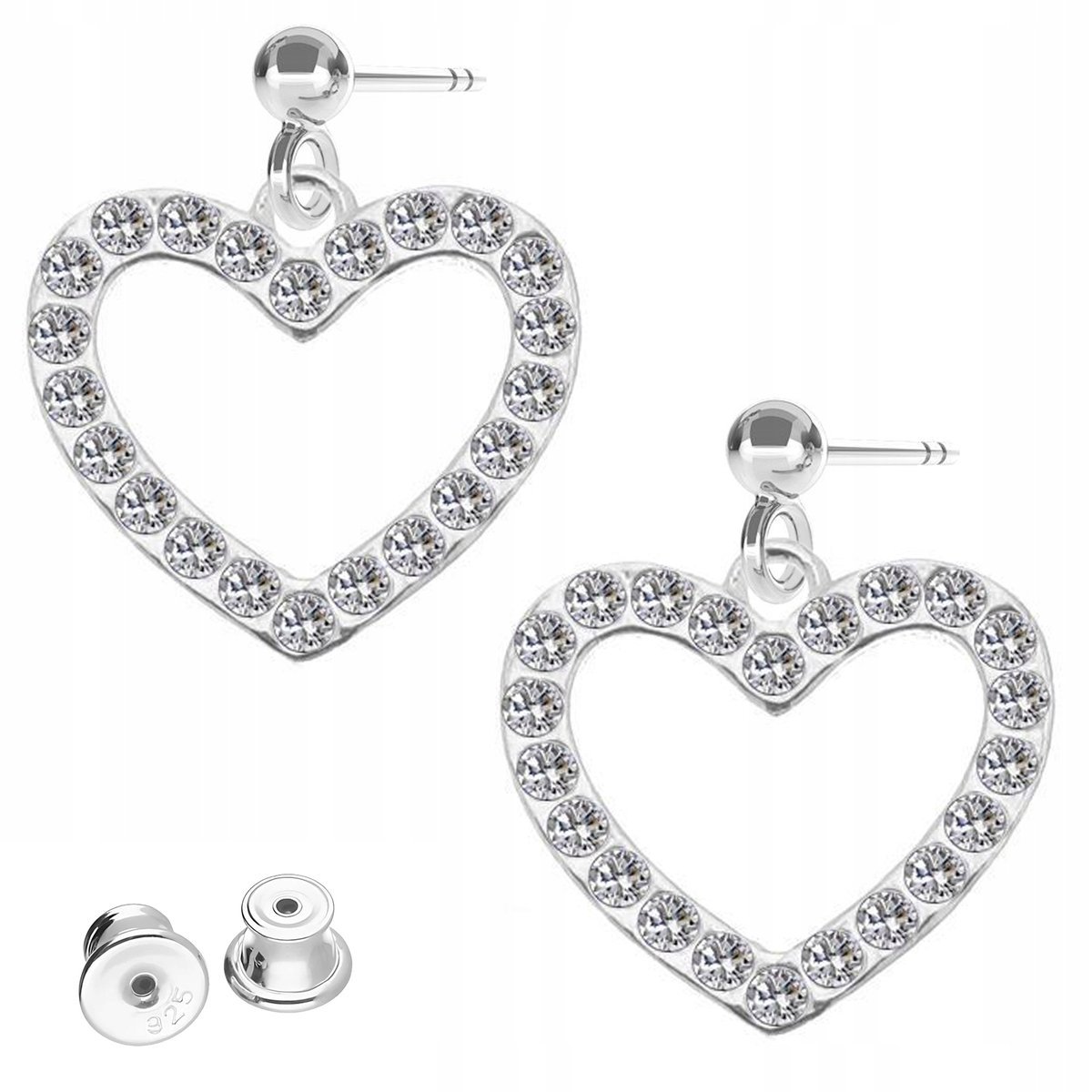 Kolczyki Srebrne Serca z Cyrkoniami Serduszka Cyrkonie Serce SREBRO 925