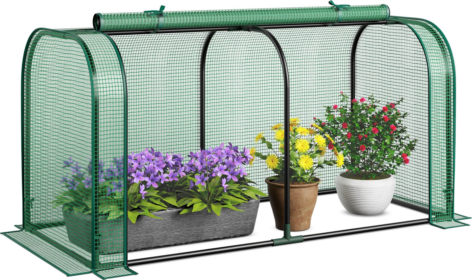 COSTWAY mini szklarnia 2w1, foliowa osłona PE do podniesionej grządki, odporna na warunki atmosferyczne szklarnia ze zwijanymi drzwiami na zamek błyskawiczny 118x55x60cm zielona