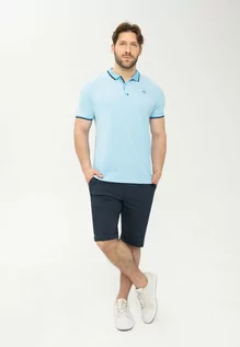 Koszulki męskie - Niebieska męska koszulka polo z bawełny pique T-NAX - Volcano - grafika 1
