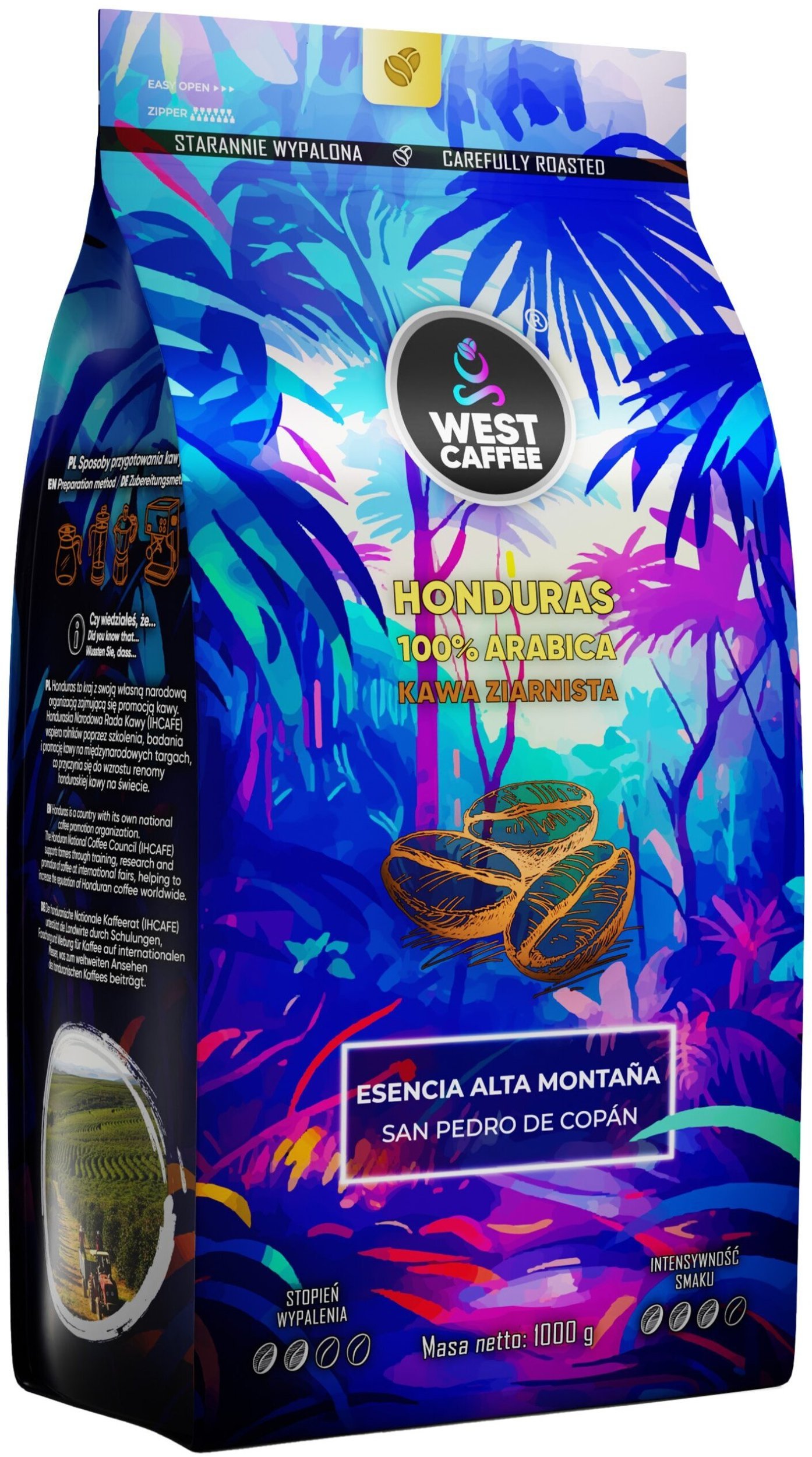 Kawa ziarnista West Caffee Kawa ziarnista Honduras 1kg Świeżo Palona 100% Arabica Esencia Alta Montana