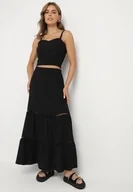 Komplety damskie - Czarny Komplet z Dopasowanym Topem i Rozkloszowaną Spódnicą Addira - miniaturka - grafika 1