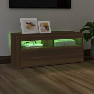 Lumarko Szafka pod TV z oświetleniem LED, brązowy dąb, 90x35x40 cm - Szafki RTV - miniaturka - grafika 5