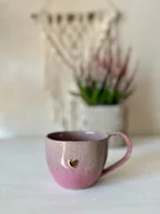 Kubki - Kubek szaro-różowy ze złotym serduszkiem 400 ml - miniaturka - grafika 1