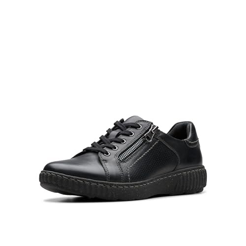 Clarks Damskie trampki Caroline Janna, Czarna skóra, 9