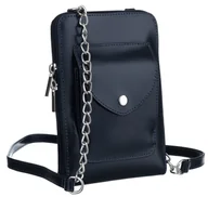 Torebki damskie - Skórzana torebka damska saszetka na suwak modna listonoszka crossbody z łańcuchem, granatowy - miniaturka - grafika 1