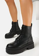 Botki damskie - Czarne Botki w Stylu Workerów na Platformie Valios - miniaturka - grafika 1