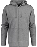 Bluzy męskie - GANT Męska bluza z kapturem Reg Shield Full Zip bluza z kapturem z logo, z zamkiem błyskawicznym, szary melanż, 4XL - miniaturka - grafika 1