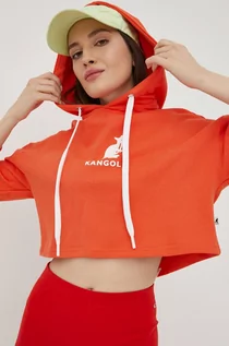 Bluzy damskie - Kangol Kangol bluza bawełniana damska kolor pomarańczowy z kapturem z nadrukiem - grafika 1