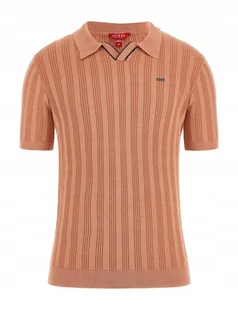 GUESS BLUZKA DAMSKA BAWEŁNIANA POMARAŃCZOWA PÓŁGOLF PASKI M GNA - Bluzki damskie - miniaturka - grafika 1