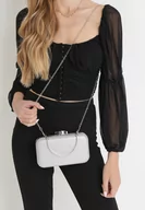 Torebki damskie - Srebrna Torebka Kopertówka z Brokatem z Odpinaną Rączką i Łańcuszkiem Ceeney - miniaturka - grafika 1