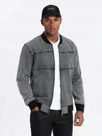 Kurtki męskie - Męska kurtka jeansowa bomberka stone wash szara Ombre OM-JADJ-0163 V1 r XXL - miniaturka - grafika 1
