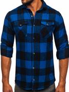 Koszule męskie - Granatowa koszula męska flanelowa z długim rękawem Denley 20723 - miniaturka - grafika 1