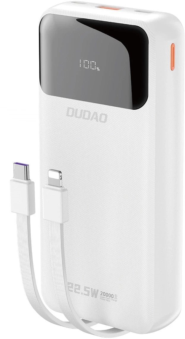 Powerbank Dudao K15Pro 20000mAh 22.5W PD USB-C / USB-A / wbudowane kable Lightning, USB-C biały