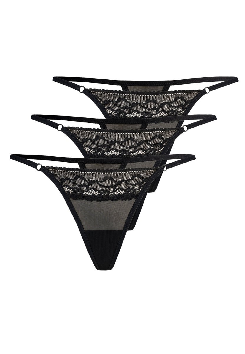 Wielopak Stringi paski z koronką Erori czarne, Teyli