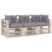 Ławki ogrodowe - vidaXL Ogrodowa sofa 3-osobowa z palet, z poduszkami, drewno sosnowe - miniaturka - grafika 1