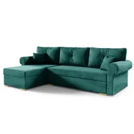 Narożniki - Narożnik LION, narożnik w kształcie litery L z funkcją spania i podstawą łóżka, kolor: zielony, tkanina welurowa, otomana lewa - miniaturka - grafika 1