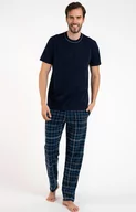 Piżamy męskie - Piżama męska z krótkim rękawem Ruben, Kolor granatowy-wzór, Rozmiar M, Italian Fashion - Intymna - miniaturka - grafika 1