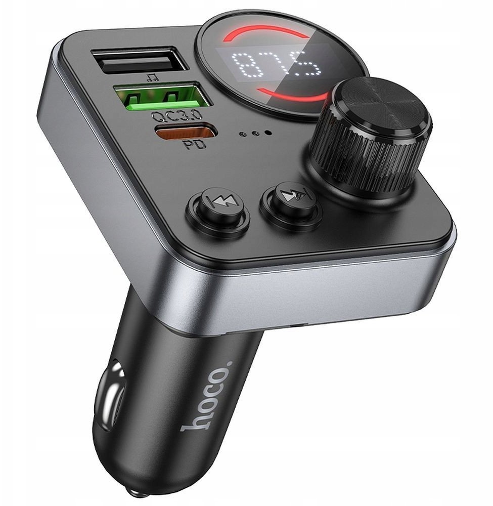 Hoco 2 x USB A + USB C QC3.0 PD 48W E86 czarny Transmiter samochodowy bluetooth