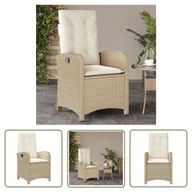 Fotele i krzesła ogrodowe - The Living Store Rozkładany fotel ogrodowy z poduszkami - beżowy polirattan - Krzesło Ogrodowe - miniaturka - grafika 1