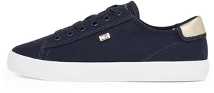 TOMMY HILFIGER Damskie VULC CANVAS LACE UP SNEAKER Low Top, NIEBIESKI (Space Blue), 5 UK, Niebieski kosmiczny niebieski, 38 EU - Koszulki i topy damskie - miniaturka - grafika 1