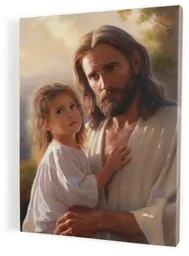 Jezus z dziewczynką - obraz na płótnie - Ikony i obrazy sakralne - miniaturka - grafika 1