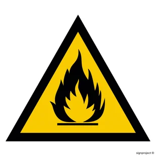 JA003 OSTRZEŻENIE PRZED SUBSTANCJAMI ŁATWOPALNYMI, FN - FOLIA SAMOPRZYLEPNA; (100X100MM) - Systemy ekspozycyjne i znaki informacyjne - miniaturka - grafika 1