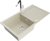 Zlewozmywaki z baterią - Mexen Leo zlewozmywak granitowy 1-komorowy z ociekaczem i baterią kuchenną Flora, beżowy - 6501-69-670401-07 - miniaturka - grafika 1