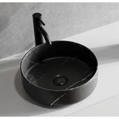 Umywalki - Umywalka nablatowa okrągła z czarnej ceramiki z efektem marmuru - 36 cm - VIAMARBA - miniaturka - grafika 1