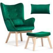 Fotele - Fotel Uszak z podnóżkiem z poduszką SOFOTEL , zielony, 100x70 cm - miniaturka - grafika 1