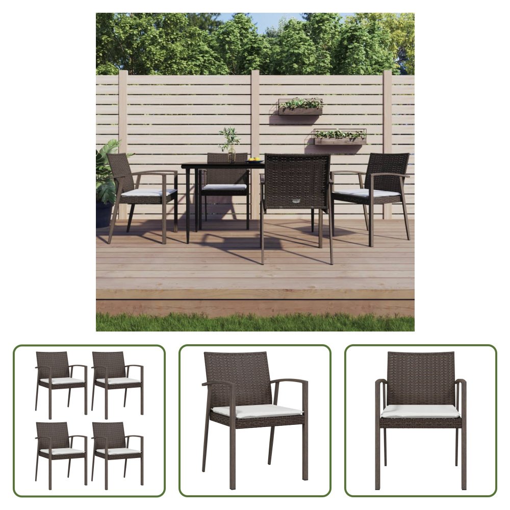 The Living Store Krzesła ogrodowe z poduszkami 4 szt. Brązowy 56,5x57x83 cm Poly Rattan