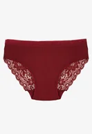 Majtki damskie - Bordowe Bawełniane Majtki Figi z Prążkowanej Tkaniny z Koronką Erqelia - miniaturka - grafika 1