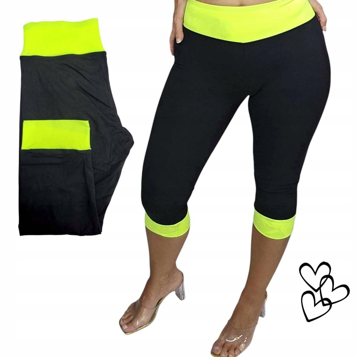 Y7103 LEGINSY 3/4 RYBACZKI wstawki neon żółte modelujące cudo 44 46 2XL 3XL
