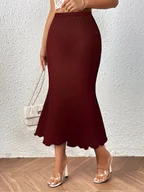 Spódnice - Spódnica midi z falbanką - Bordowy - miniaturka - grafika 1