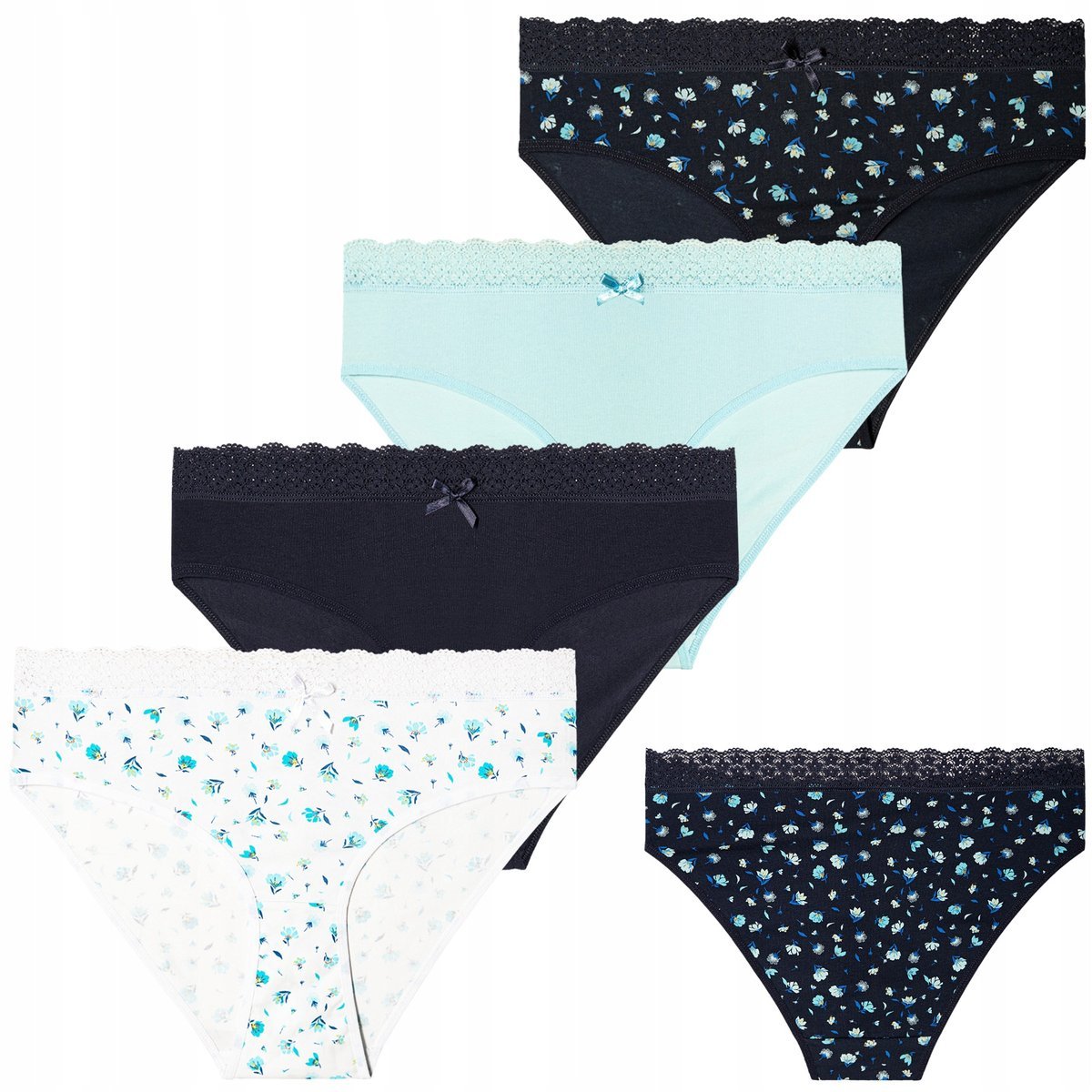 4X MAJTKI DAMSKIE FIGI BIKINI Z KORONKOWYM PASEM 4PAK MORAJ L