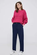 Spodnie damskie - Tommy Hilfiger spodnie bawełniane x Shawn Mendes kolor granatowy szerokie high waist - miniaturka - grafika 1