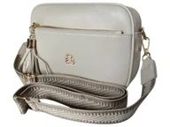 Torebki damskie - Torebka Damska Beżowa Mała Listonoszka Na Ramię, Kuferek Z Szerokim Paskiem - miniaturka - grafika 1