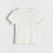 Koszulki dla dziewczynek - Reserved - Bawełniany t-shirt w prążki - Kremowy - miniaturka - grafika 1
