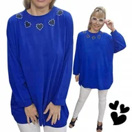 Bluzki damskie - TUNIKA BLUZKA DAMSKA SERCE cyrkonie długi rękaw luźna modna 50 52 5XL 3156 - miniaturka - grafika 1