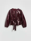 Bluzki damskie - Reserved - Bluzka z imitacji skóry - bordowy - miniaturka - grafika 1