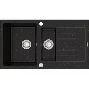 Mexen Matias zlewozmywak granitowy 1,5-komorowy z krótkim ociekaczem 900 x 505 mm, czarny/złoty metalik - 6502901505-75 - Zlewozmywaki - miniaturka - grafika 1