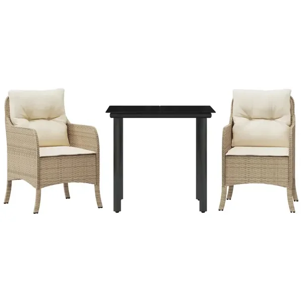 Zestaw mebli ogrodowych rattan PE czarny 80x80x74 cm, krzesła beżowe 58,5