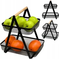 Pojemniki kuchenne - KOSZ PRZYDATNY NA OWOCE WARZYWA STYLOWY METALOWY CZARNY DWUPOZIOMOWY - miniaturka - grafika 1