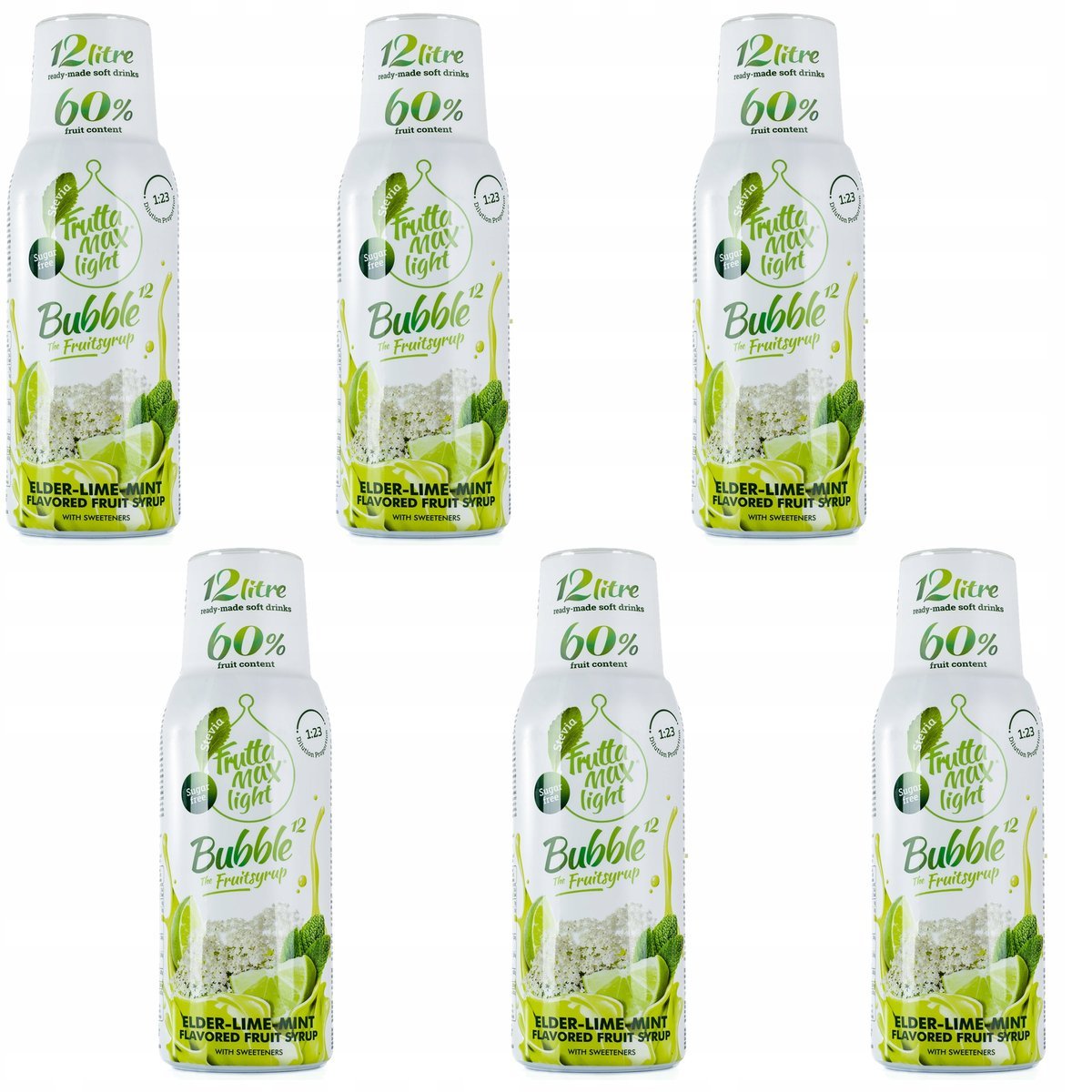 FruttaMax Koncentraty do Saturatora Syropy Owocowe Limonka Mięta Bez Light bez Cukru, 6x 500 ml