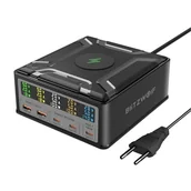 Ładowarki do telefonów - Ładowarka sieciowa Blitzwolf BW-S28 260W, 2xUSB-A, 3xUSB-C, 15W ładowarka bezprzewodowa (czarna) - miniaturka - grafika 1